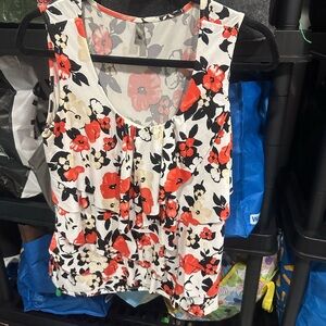 Denver Hayes Floral Sleeveless Blouse - Red, Black, and White